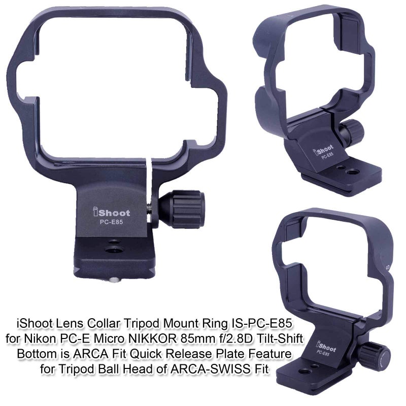 iShoot Lens Collar Support Bracket, CNC Tripod Mount Ring for Nikon PC-E Micro NIKKOR 85mm f/2.8D Tilt-Shift Lens, Built-in Arca-Swiss Type 46mm Quick Release Plate for Arca Fit Tripod Ball Head - Image 2